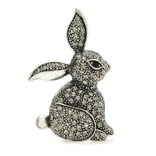 Sparkly 3D Bunny Rabbit Pin Pave Crystals Brooch